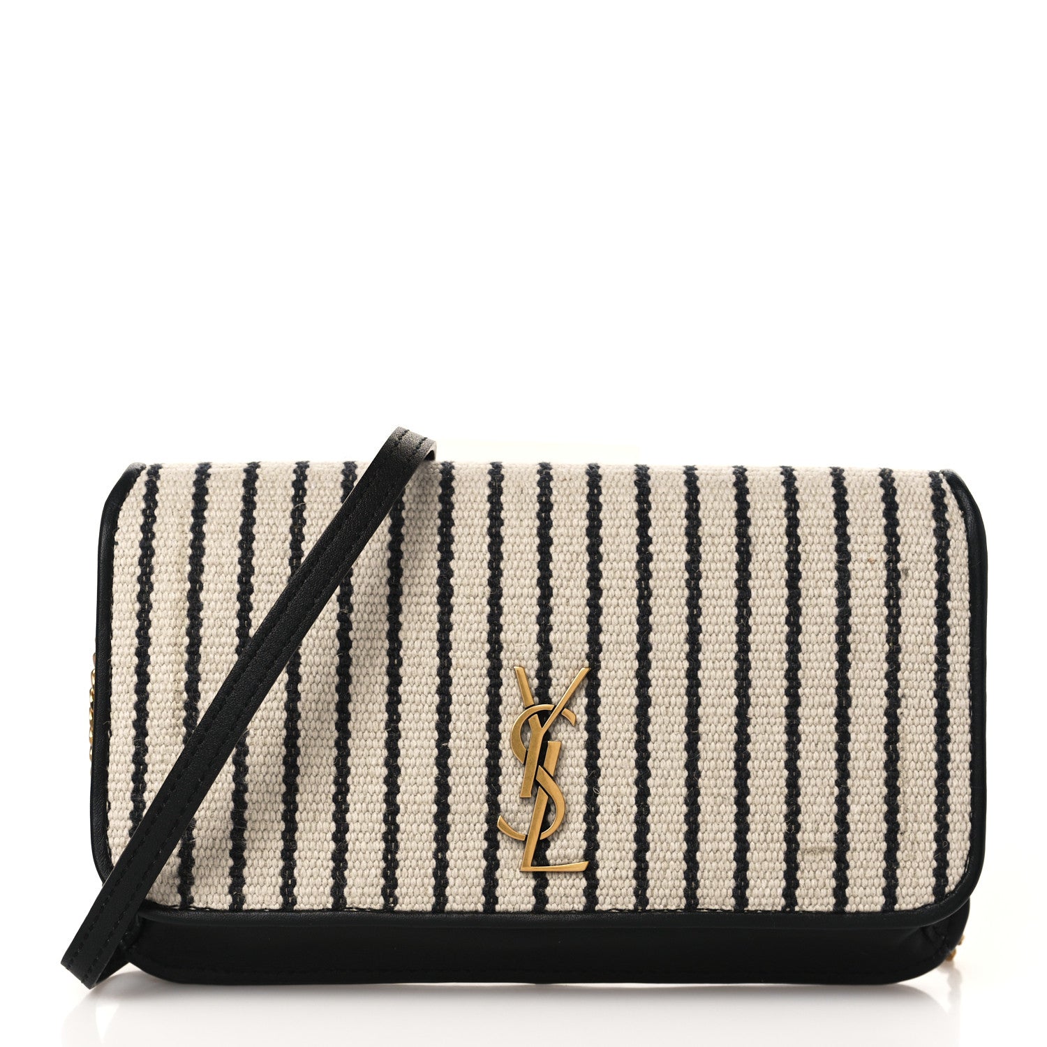 Saint Laurent Canvas Striped Phone Holder Crossbody Beige Black 1 of 8