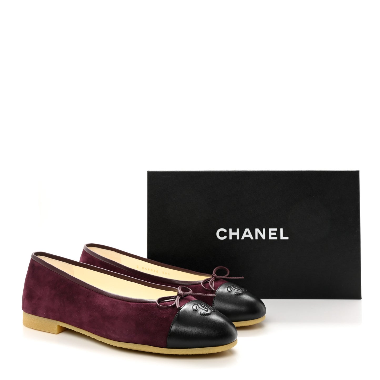 Suede Kidskin Lambskin Cap Toe CC Ballerina Flats 39.5 Burgundy Black