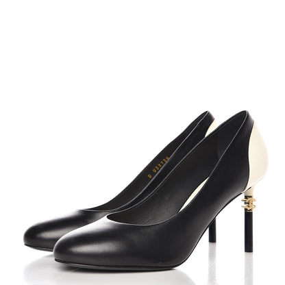 Chanel Lambskin CC Pumps 39 Black Ivory 3 of 9