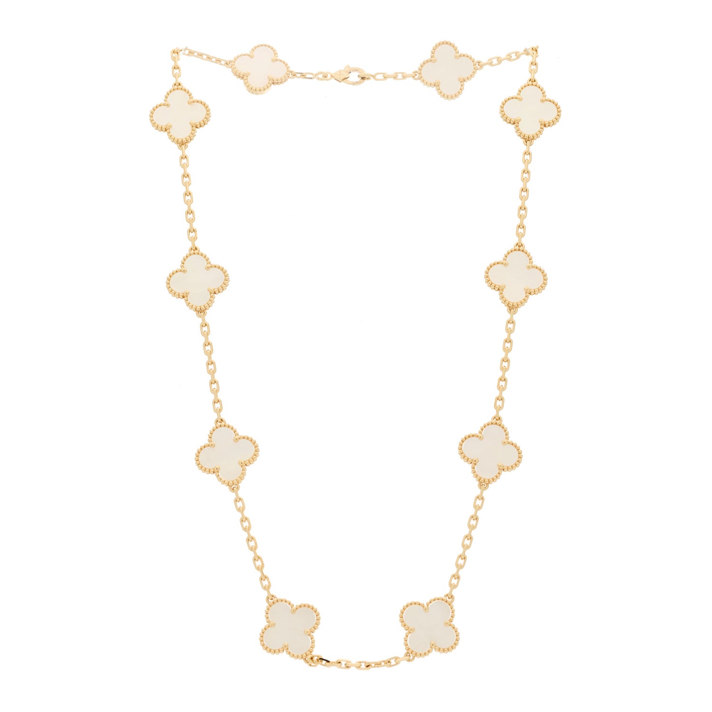 18K Yellow Gold Mother of Pearl 10 Motifs Vintage Alhambra Necklace