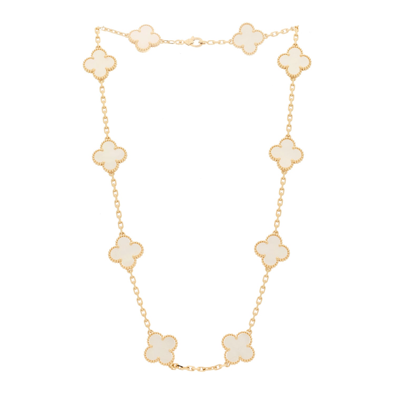 Van Cleef & Arpels 18K Yellow Gold Mother of Pearl 10 Motifs Vintage Alhambra Necklace 3 of 7