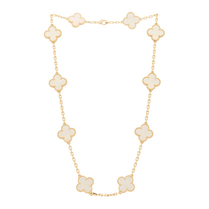 Van Cleef & Arpels 18K Yellow Gold Mother of Pearl 10 Motifs Vintage Alhambra Necklace 3 of 7