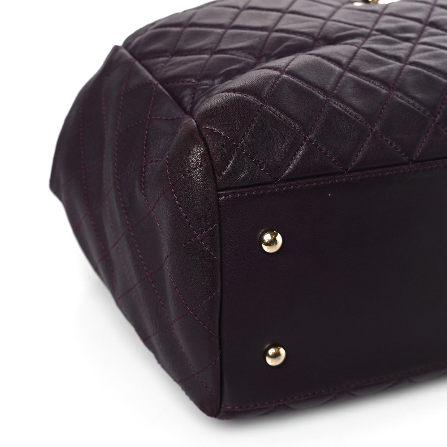 Lambskin Quilted Large Drawstring Shoulder Bag Dark Purple