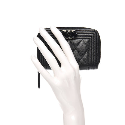 Chanel Caviar Quilted Boy Zip Around Coin Purse Wallet So Black 2 of 7