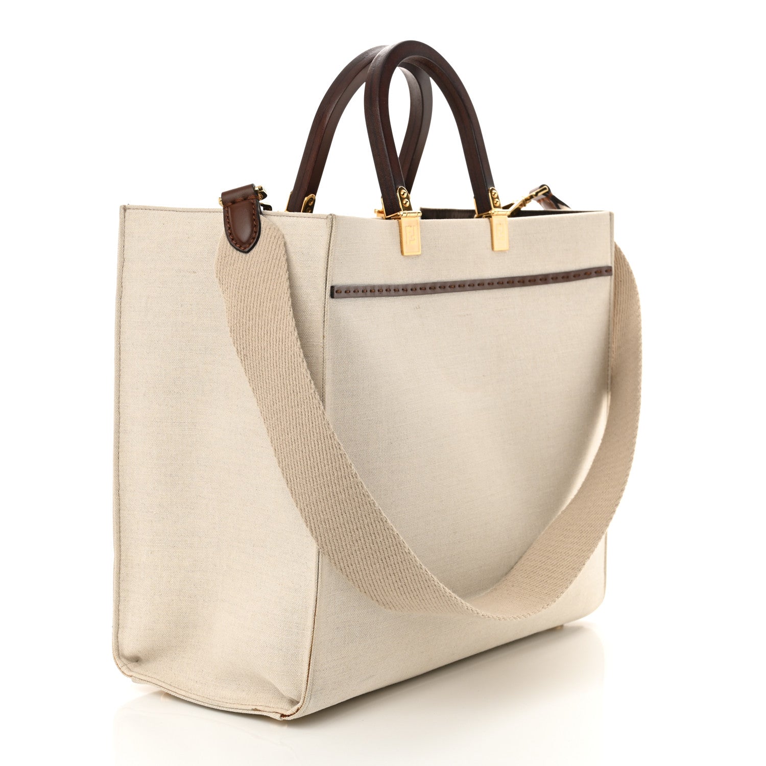 Fendi Canvas Vitello King Logo Embroidered Medium Fendi Sunshine Shopper Tote Grezzo Ghianda 3 of 18