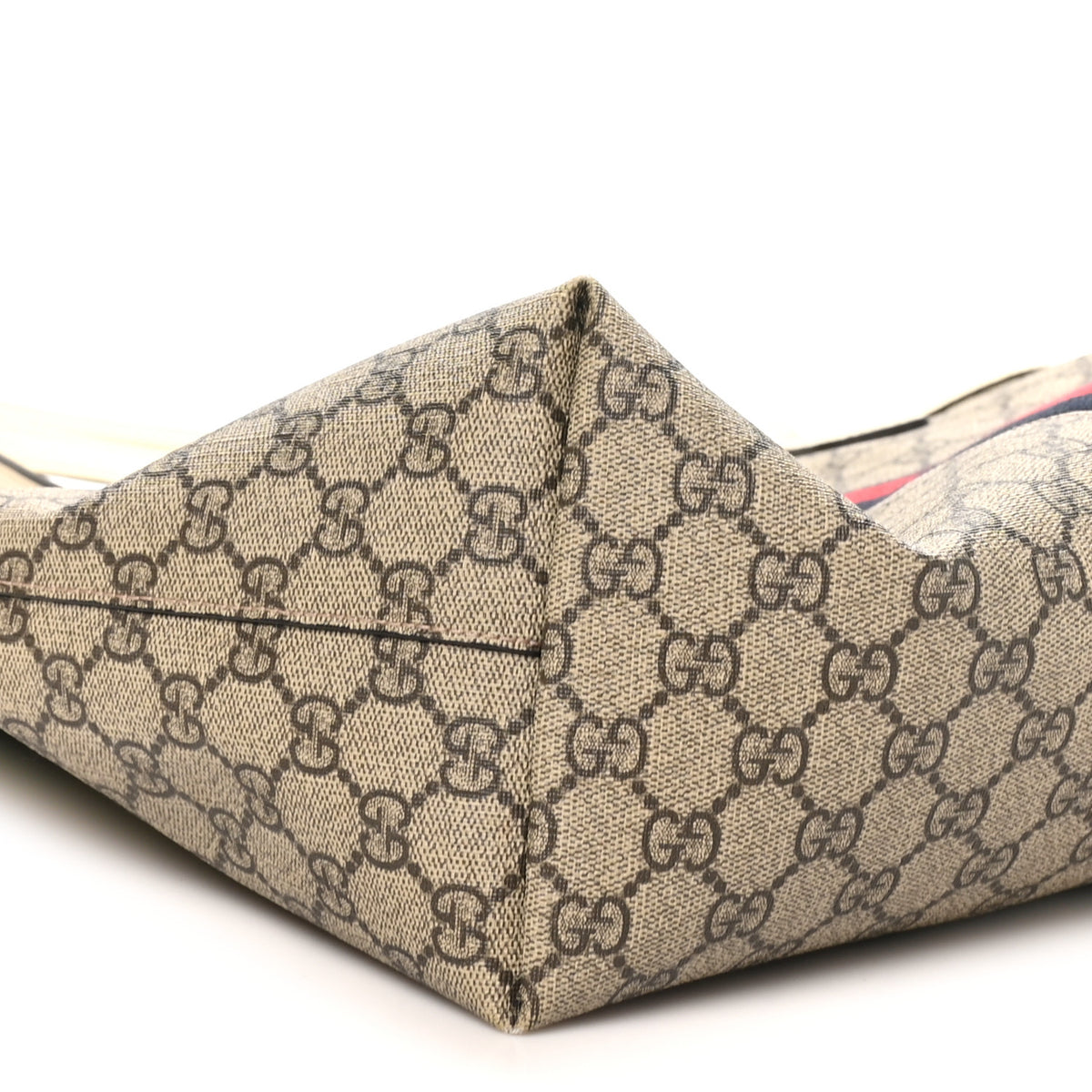 GG Supreme Monogram Textured Dollar Calfskin Web Medium Ophidia Shopping Tote Beige Ebony Mystic White