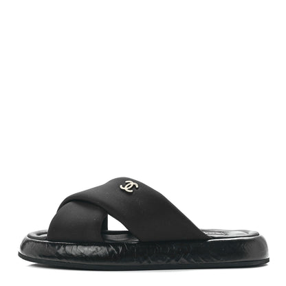 Chanel Fabric CC Mules Sandals 36 Black 1 of 9
