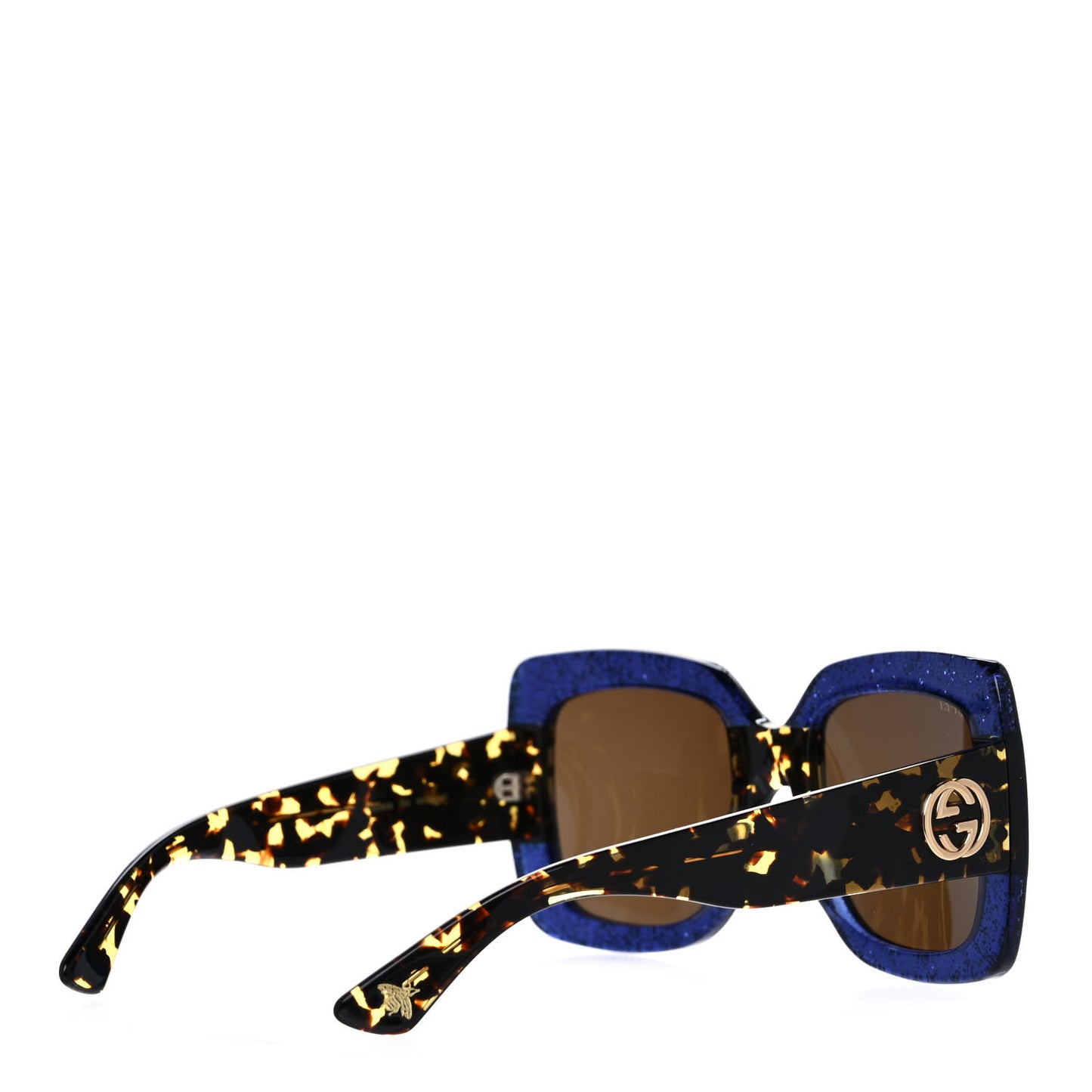 Square Frame GG0083S Sunglasses Glitter Blue Havana Brown