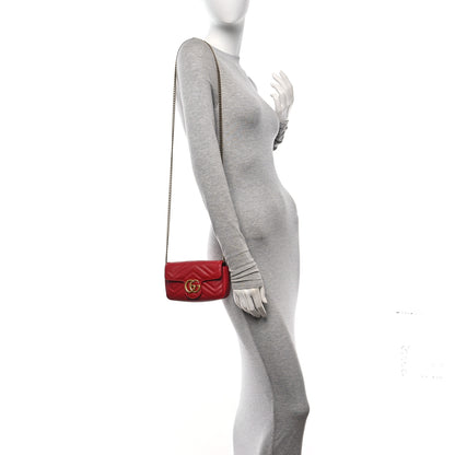 Gucci Calfskin Matelasse Super Mini GG Marmont Shoulder Bag Hibiscus Red 2 of 10