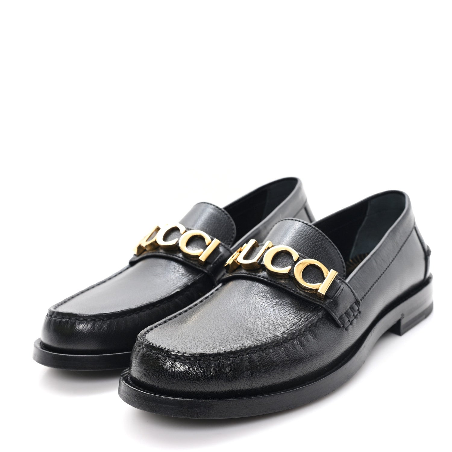 Gucci Goatskin Womens Logo 15mm Loafers 38.5 Black 4 of 10