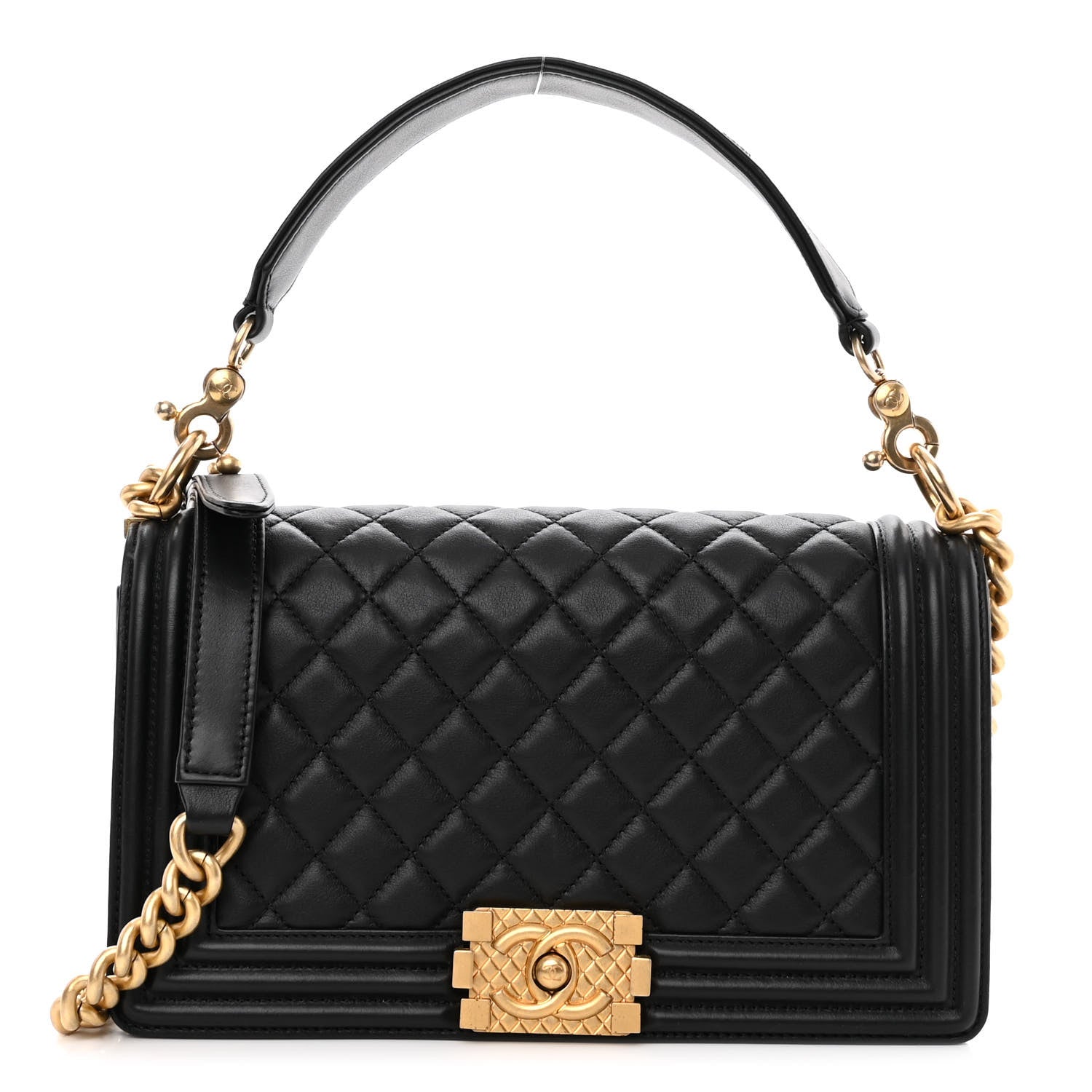 Chanel Calfskin Medium Boy Logo Top Handle Flap Black 1 of 9