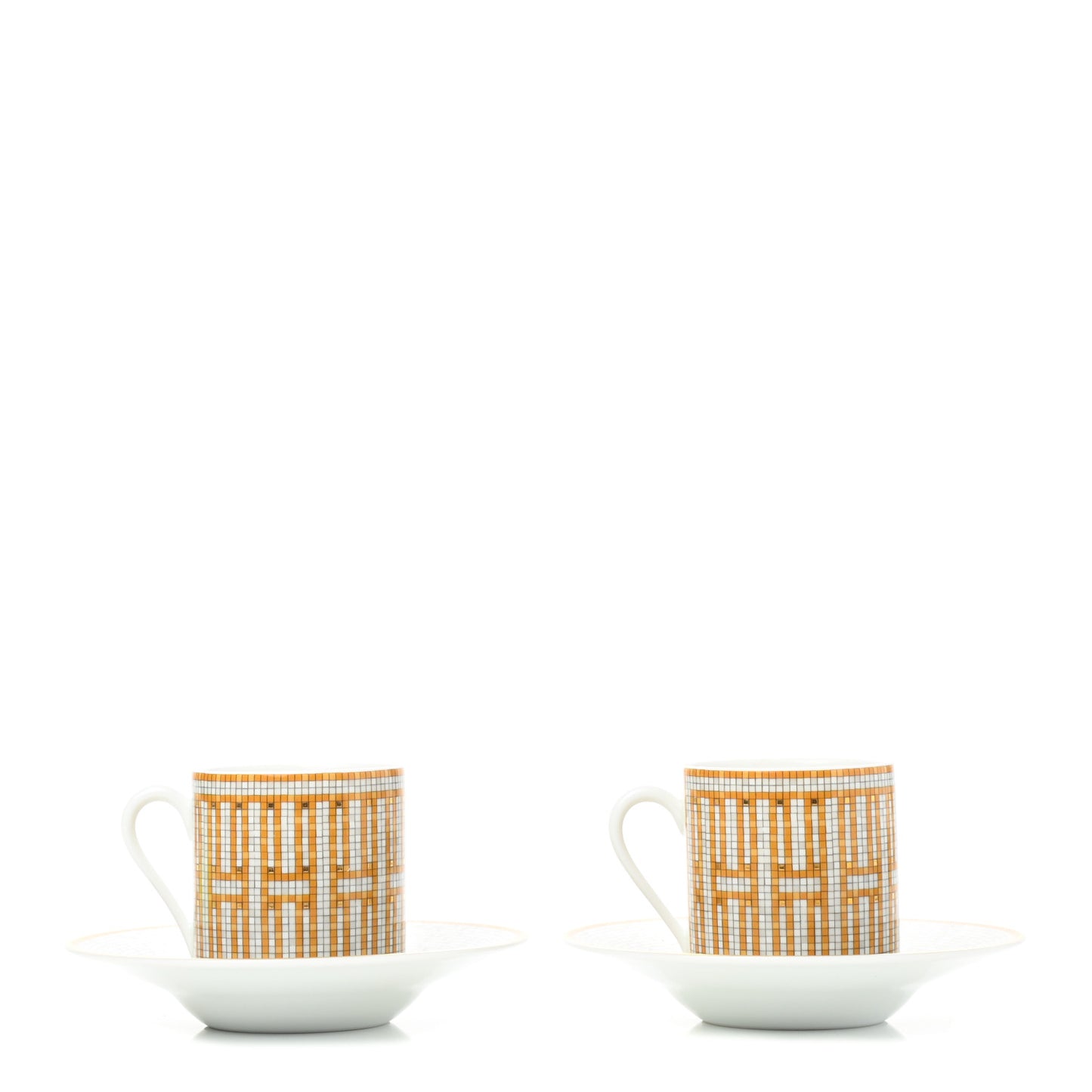 Porcelain Mosaique Au 24 Gold Coffee Cup and Saucer Set of 2