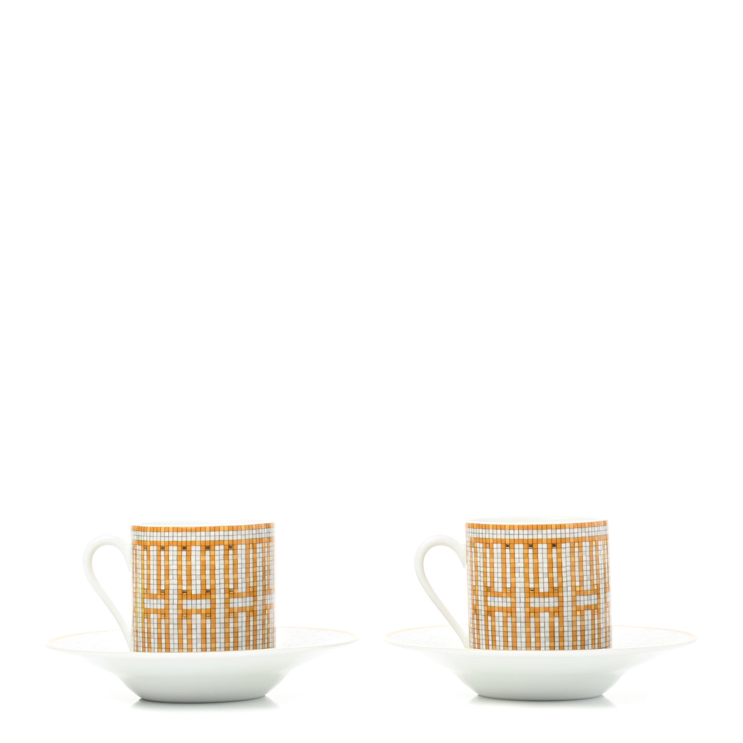 Hermes Porcelain Mosaique Au 24 Gold Coffee Cup and Saucer Set of 2 1 of 7