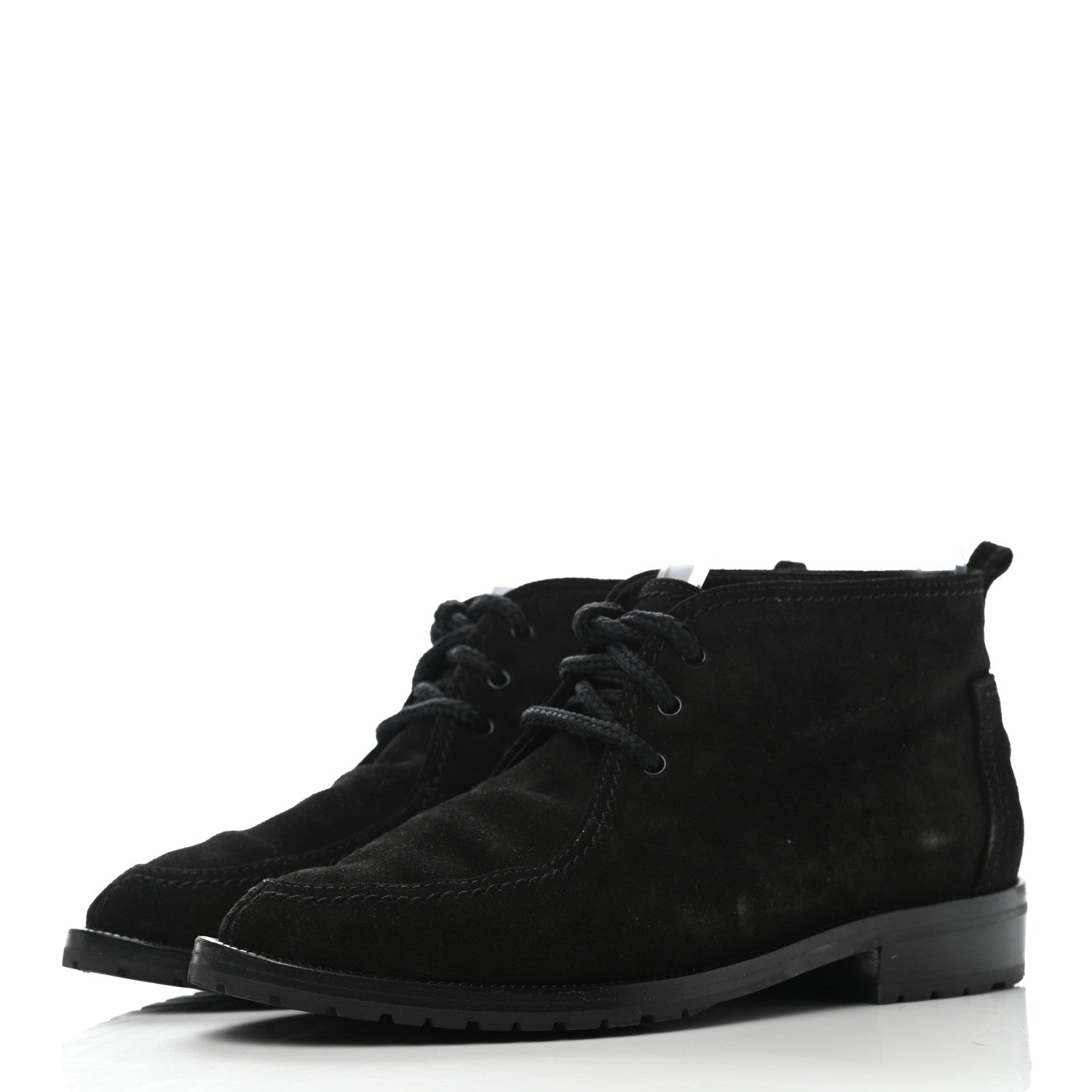 Chanel Suede CC Lace Up Ankle Boots 36.5 Black 3 of 7