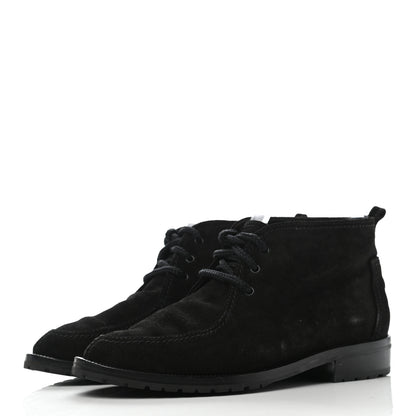 Chanel Suede CC Lace Up Ankle Boots 36.5 Black 3 of 7