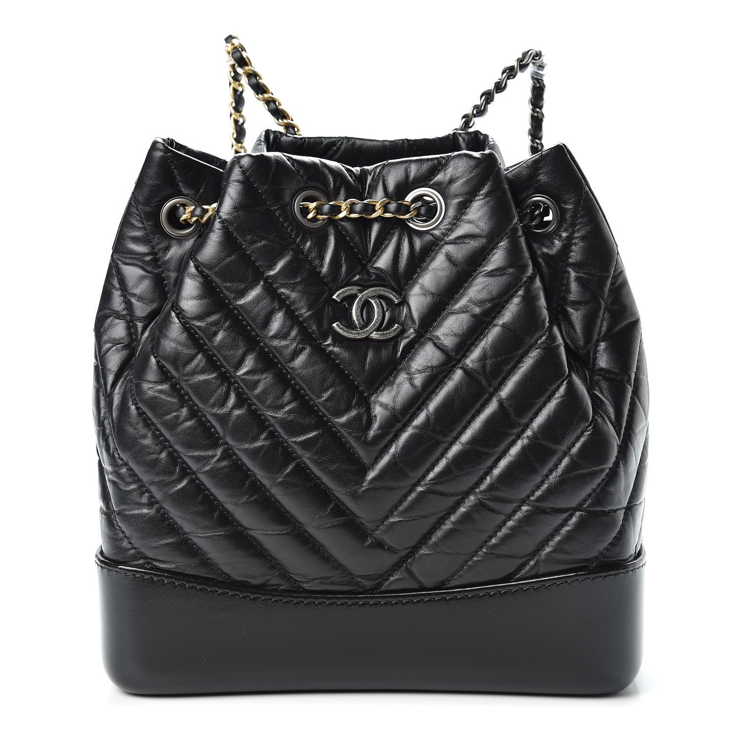 Aged Calfskin Chevron Quilted Small Gabrielle Backpack Black