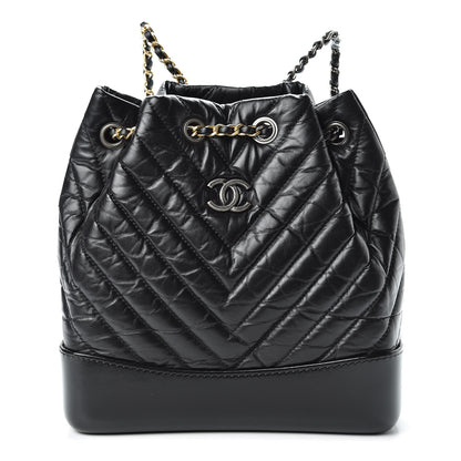Chanel Aged Calfskin Chevron Quilted Small Gabrielle Backpack Black 1 of 13