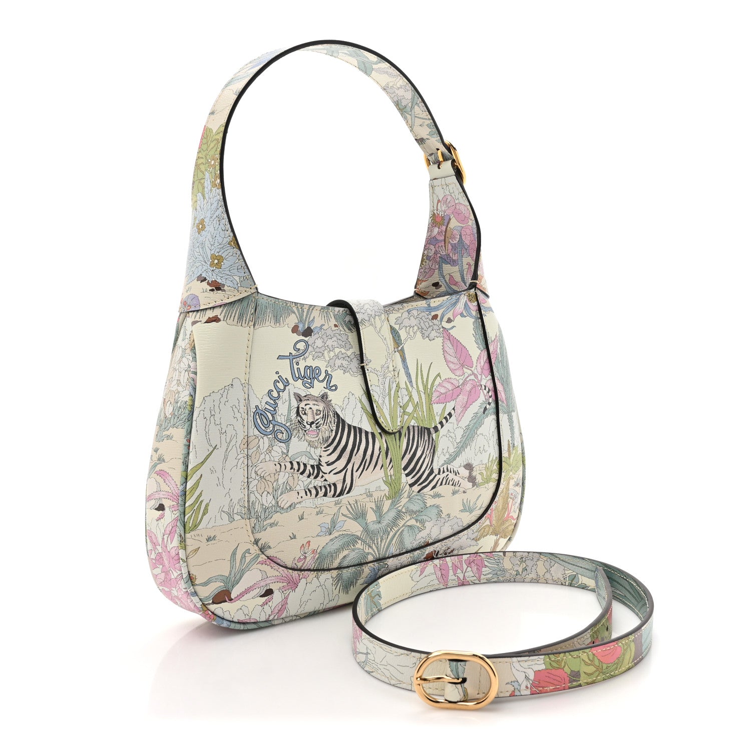 Gucci New Shangai Calfskin Tiger Savanah Small Jackie 1961 Hobo Chalky White Multicolor 3 of 10