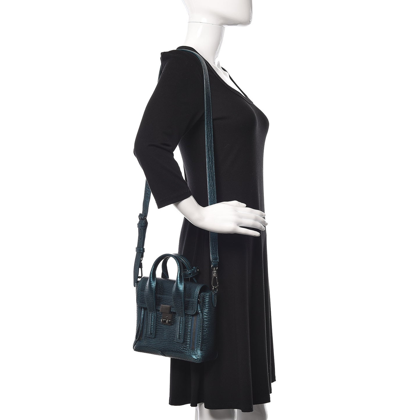3.1 Metallic Textured Calfskin Mini Pashli Satchel Turquoise
