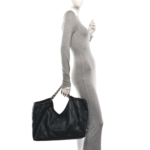 Lambskin Quilted Neo Cabas Shopping Tote Black