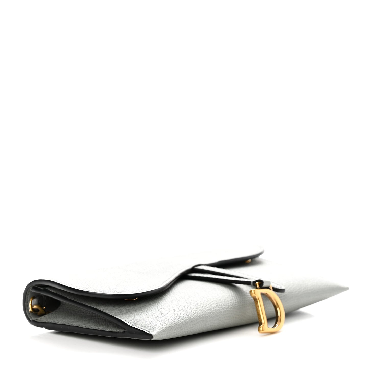 Grained Calfskin Saddle Chain Wallet Pouch Grey Stone