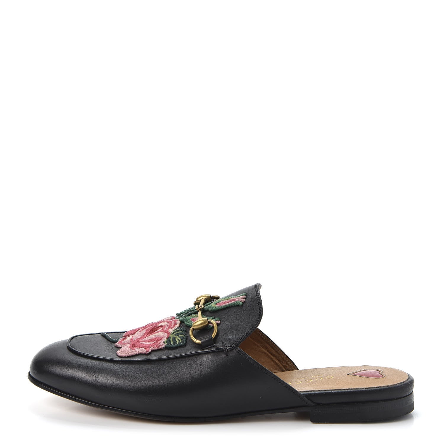 Gucci Calfskin Flower Embroidered Womens Princetown Slippers 38 Black 1 of 13