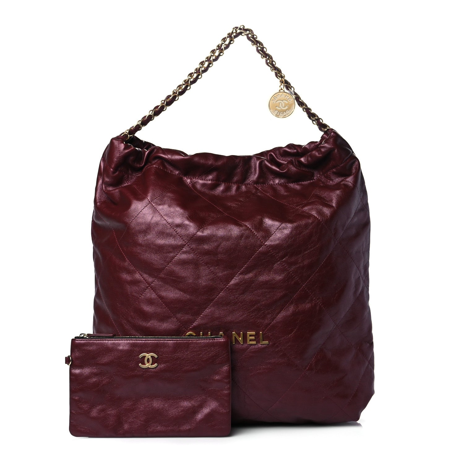 Chanel Metallic Calfskin Quilted Large Chanel 22 Burgundy 1 of 9