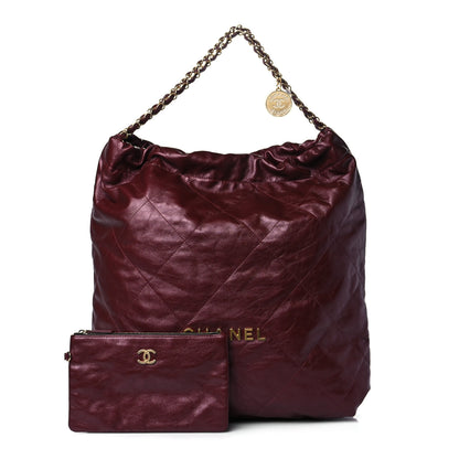 Chanel Metallic Calfskin Quilted Large Chanel 22 Burgundy 1 of 9