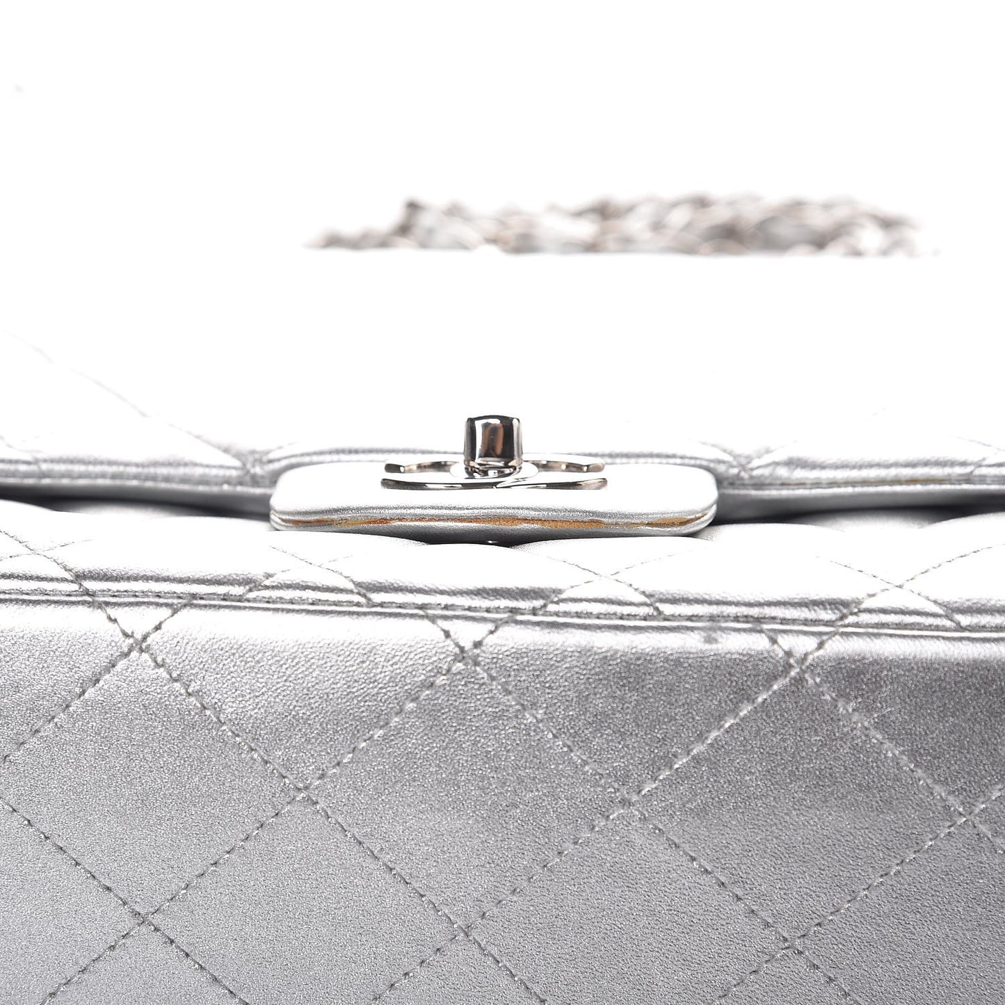 Metallic Lambskin Quilted Maxi Single Flap Silver