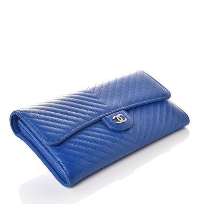 Chanel Caviar Chevron Quilted Large Flap Wallet Bright Blue 4 of 13