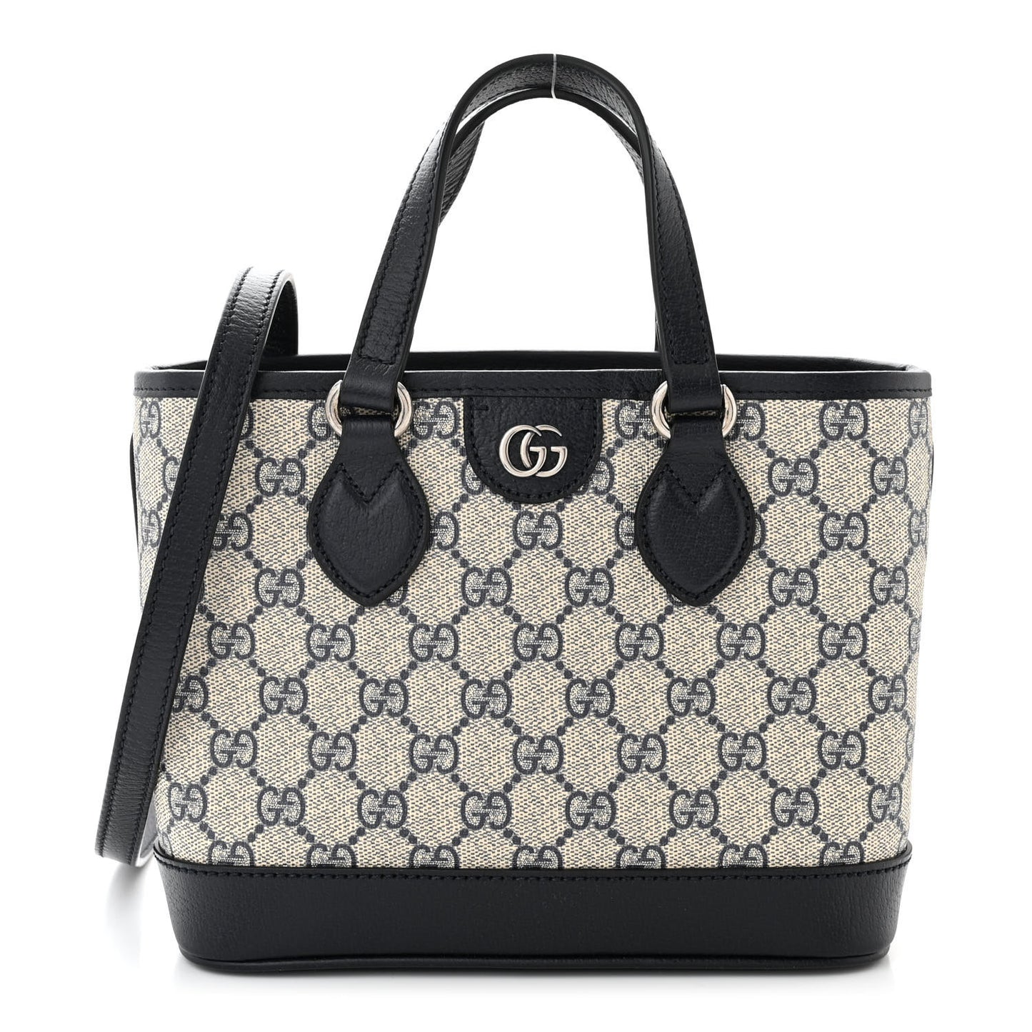 GG Supreme Monogram Textured Dollar Calfskin Mini Ophidia Shoulder Tote Bag Beige Blue