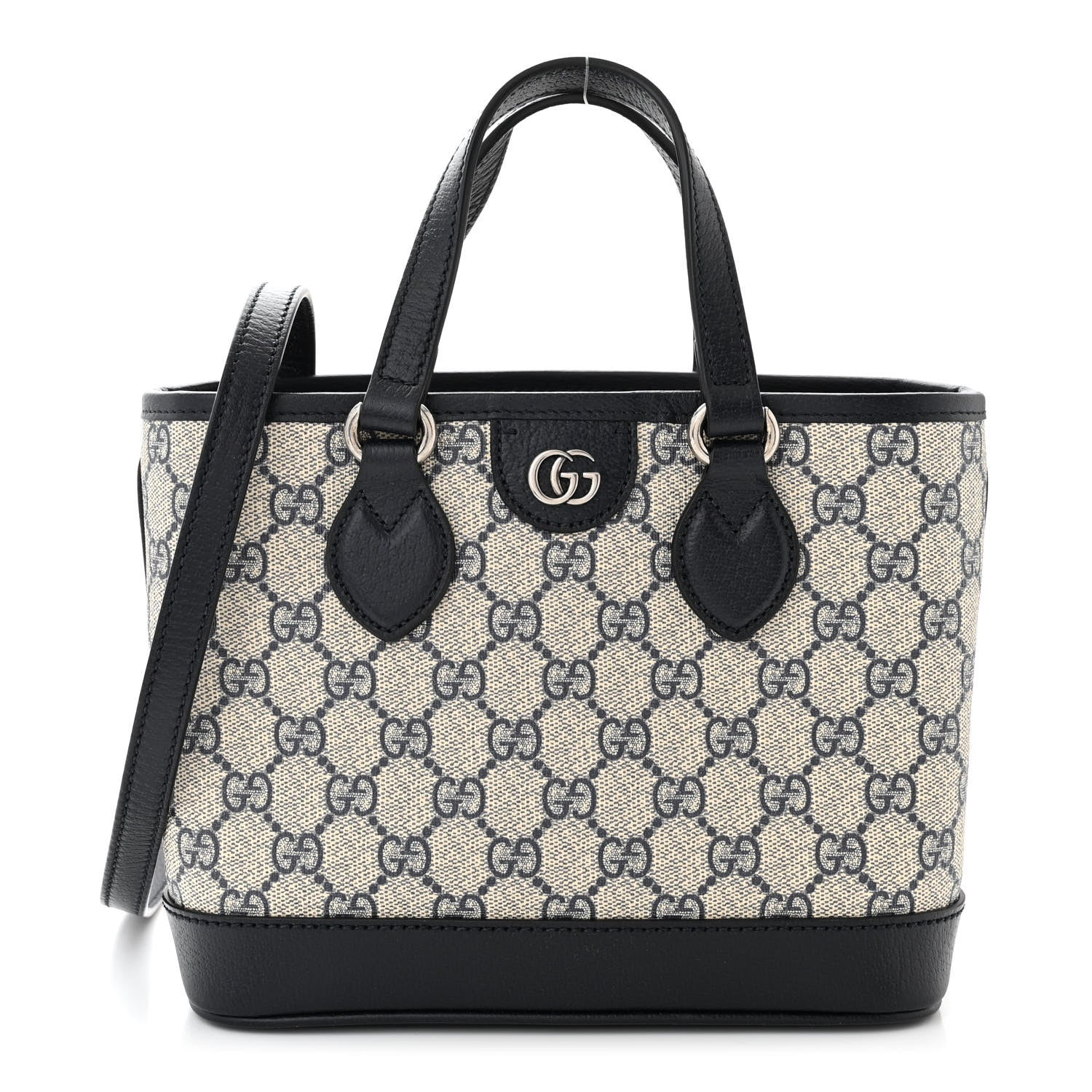 Gucci GG Supreme Monogram Textured Dollar Calfskin Mini Ophidia Shoulder Tote Bag Beige Blue 1 of 12