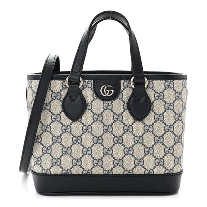 Gucci GG Supreme Monogram Textured Dollar Calfskin Mini Ophidia Shoulder Tote Bag Beige Blue 1 of 12