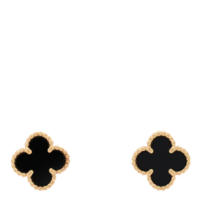 Van Cleef & Arpels 18K Yellow Gold Black Onyx Sweet Alhambra Earrings 1 of 5