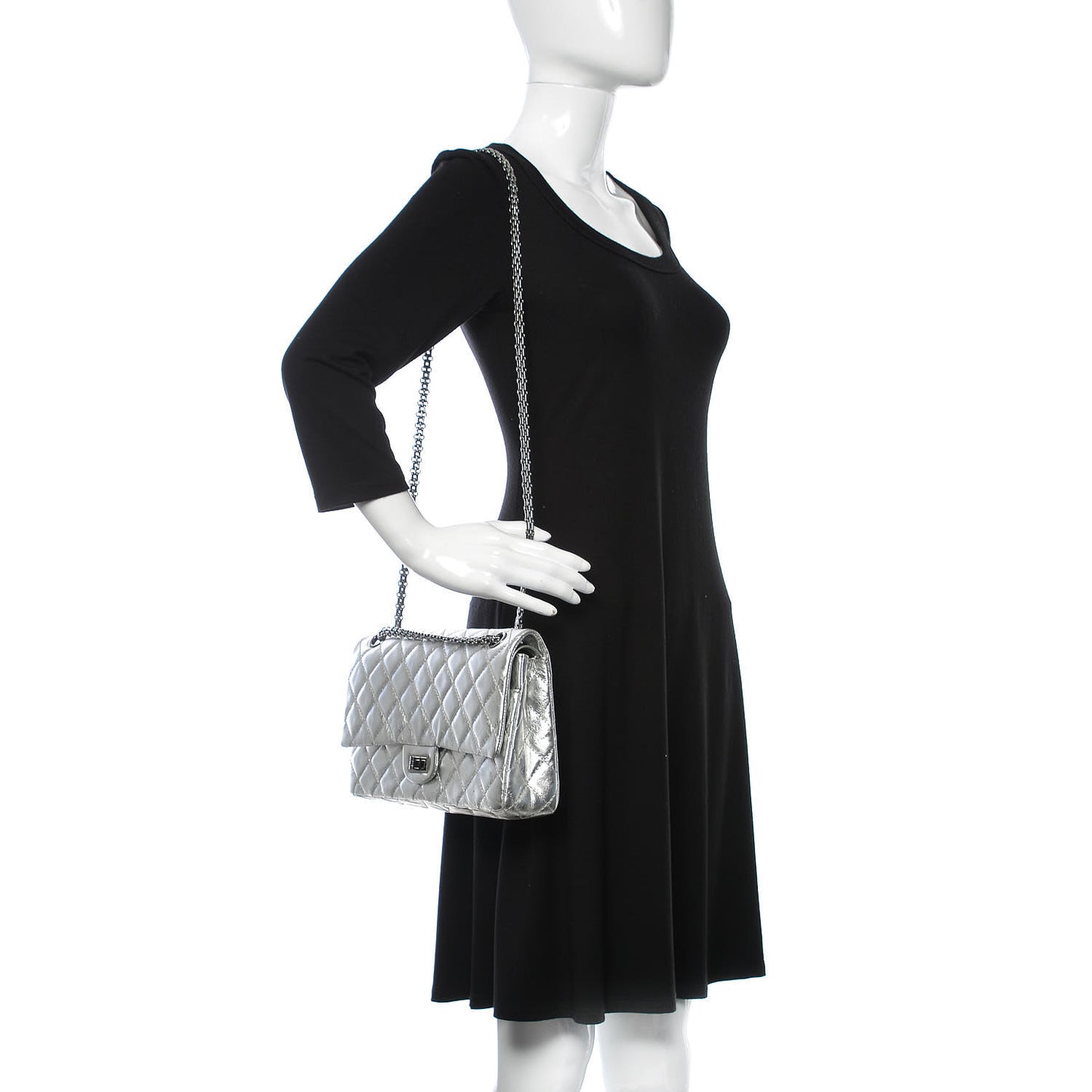 Metallic Aged Calfskin Quilted 2.55 Reissue 226 Flap Silver