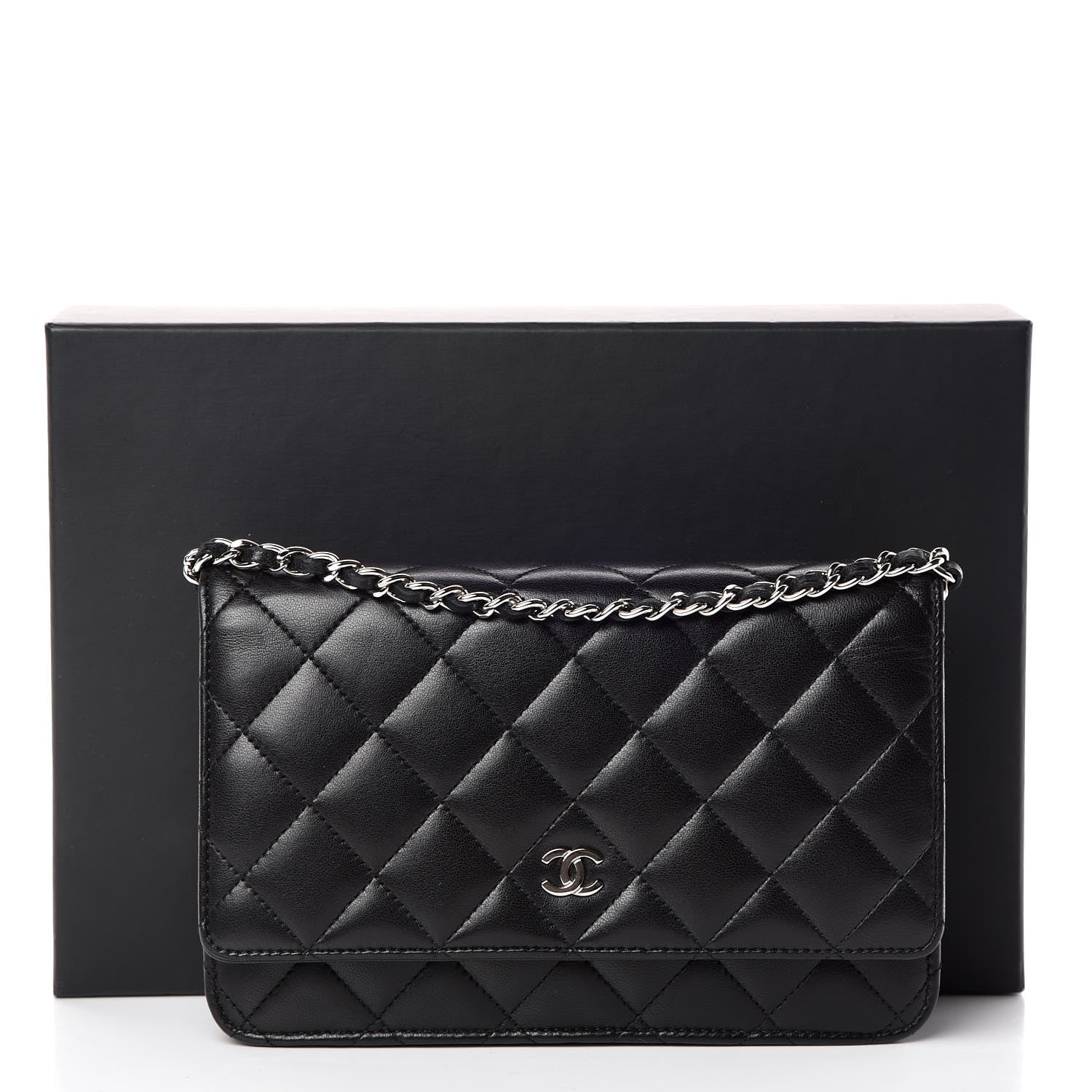 Chanel Lambskin Quilted Wallet On Chain WOC Black 11 of 11