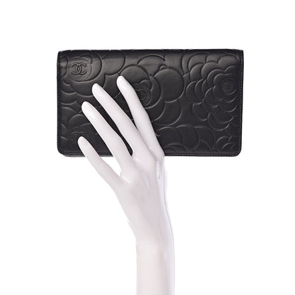 Chanel Lambskin Camellia Embossed Yen Wallet Black 2 of 9