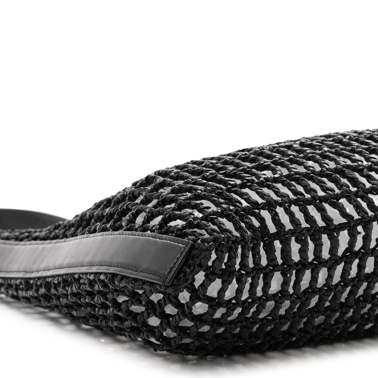 Raffia Calfskin Oxalis Shoulder Bag Black
