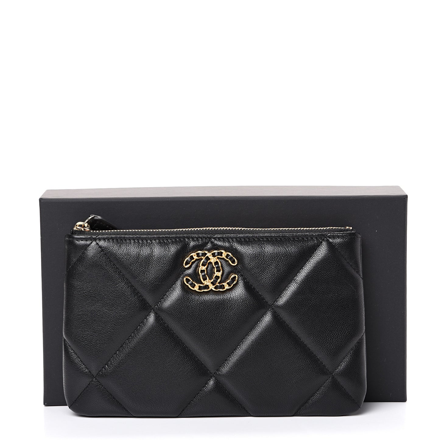 Goatskin Quilted 19 Cosmetic Case Black