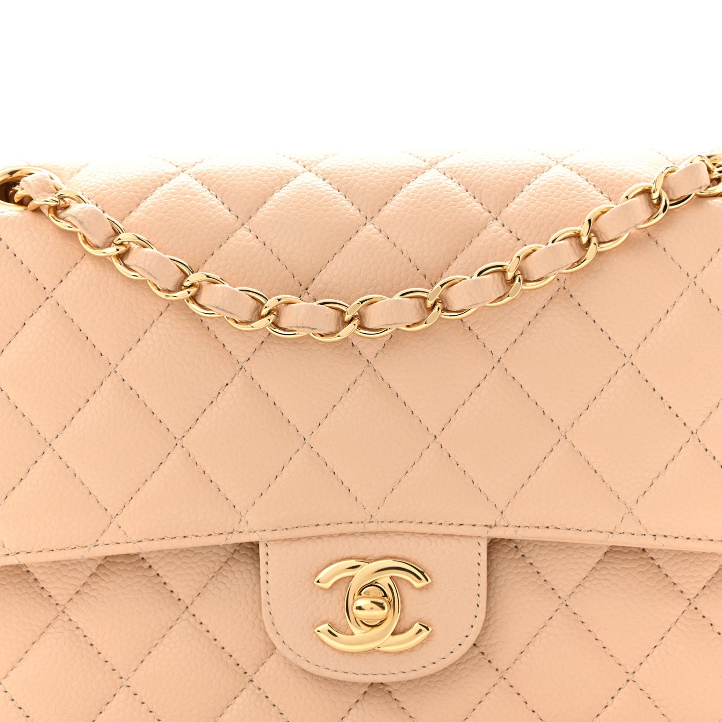 Caviar Quilted Medium Double Flap Beige
