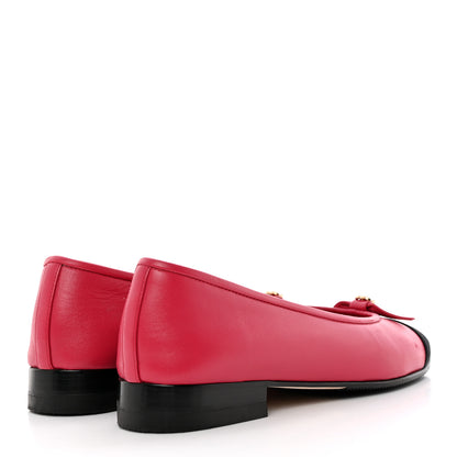 Chanel Lambskin Grosgrain Pearl CC Bow Ballerina Cap Toe Flats 37 Pink Black 4 of 14