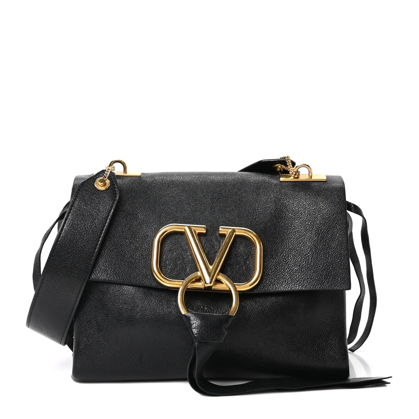 Pebbled Calfskin VRing Shoulder Bag Black