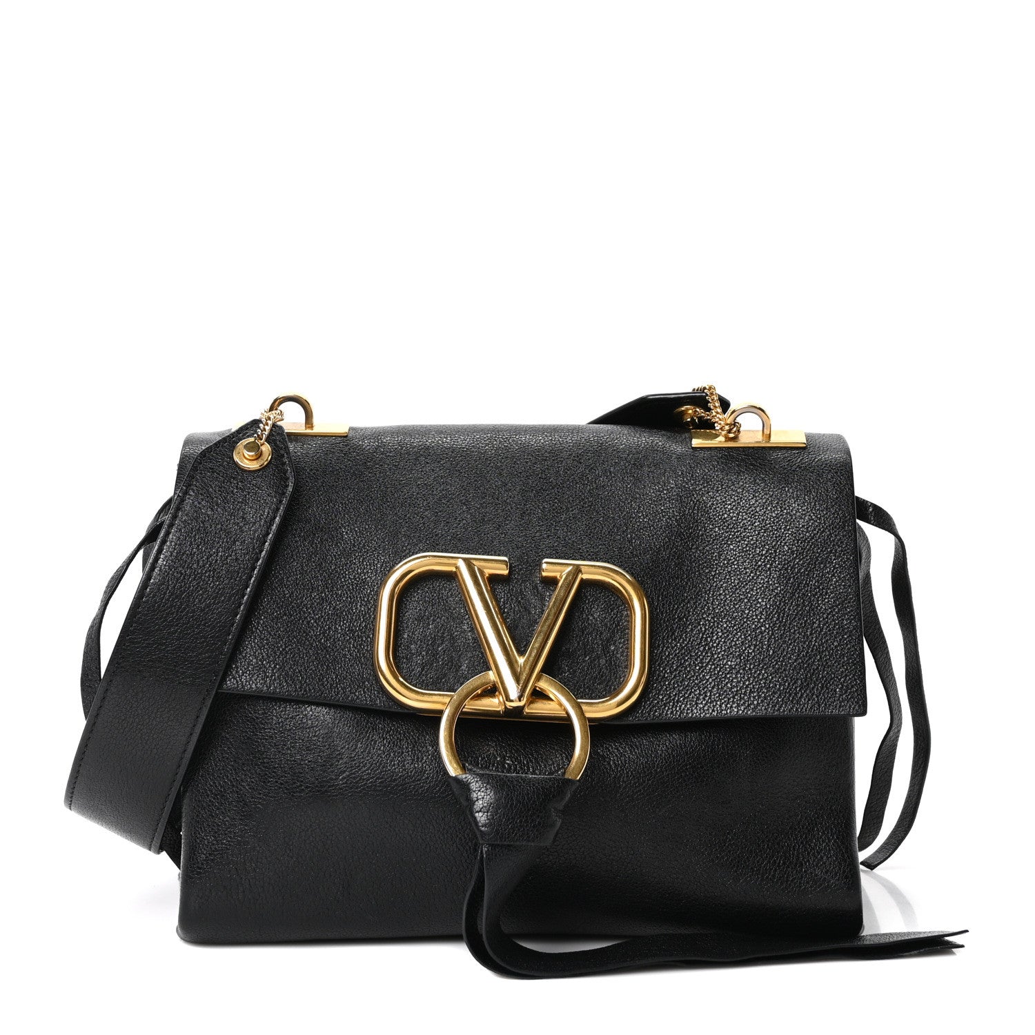 Valentino Garavani Pebbled Calfskin VRing Shoulder Bag Black 1 of 8