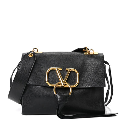Valentino Garavani Pebbled Calfskin VRing Shoulder Bag Black 1 of 8