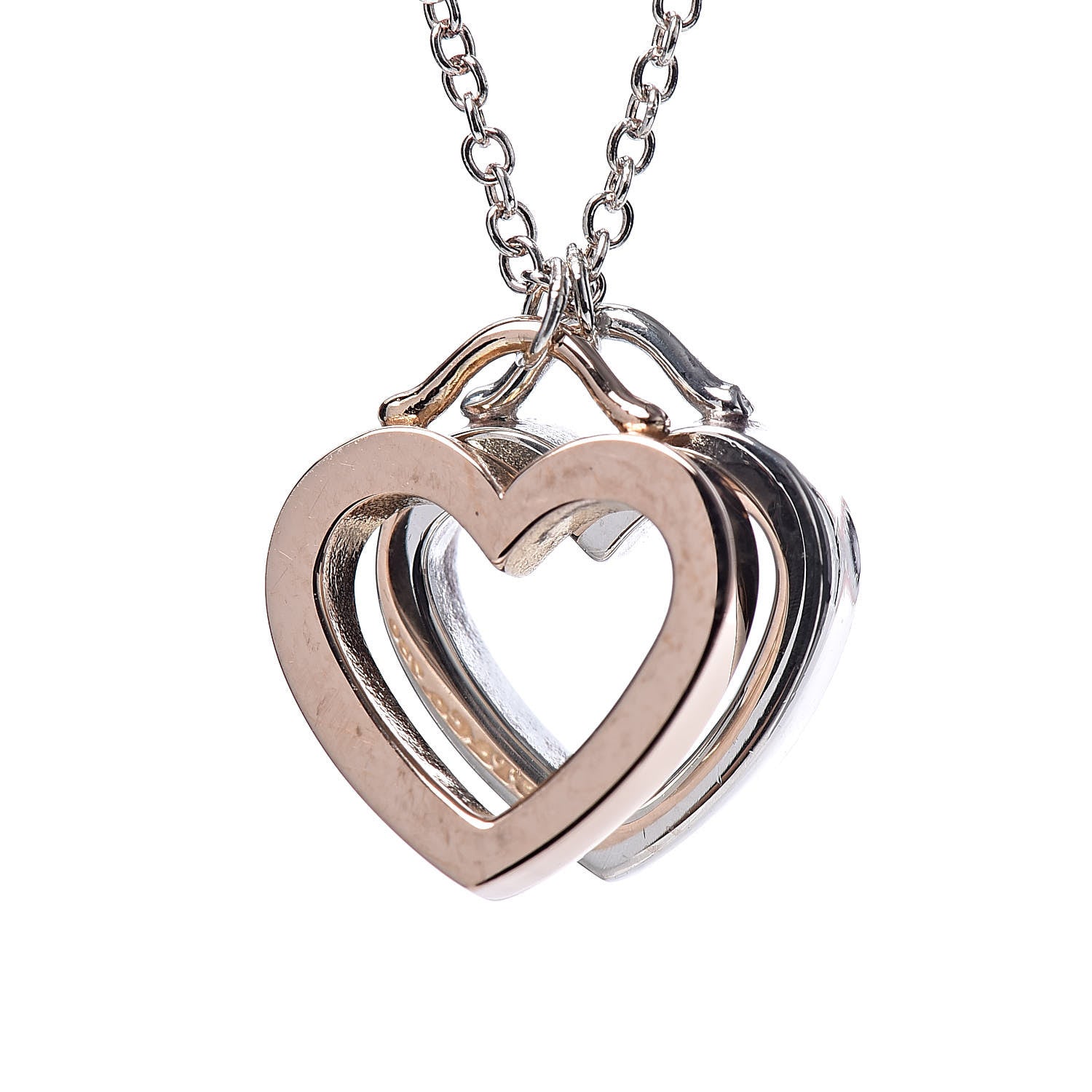 Tiffany Sterling Silver 18K Rose Gold Double Open Heart Pendant Necklace 5 of 9
