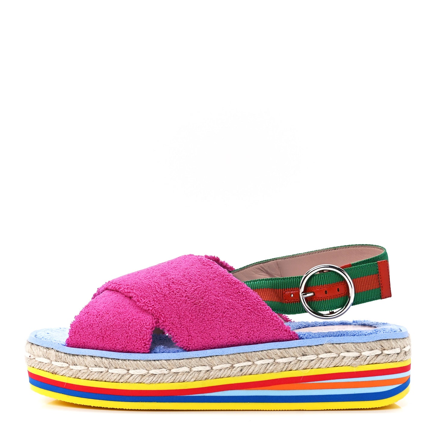 Terry Cloth Web Espadrille Platform Slingback Sandals 38.5 Lovely Multicolor