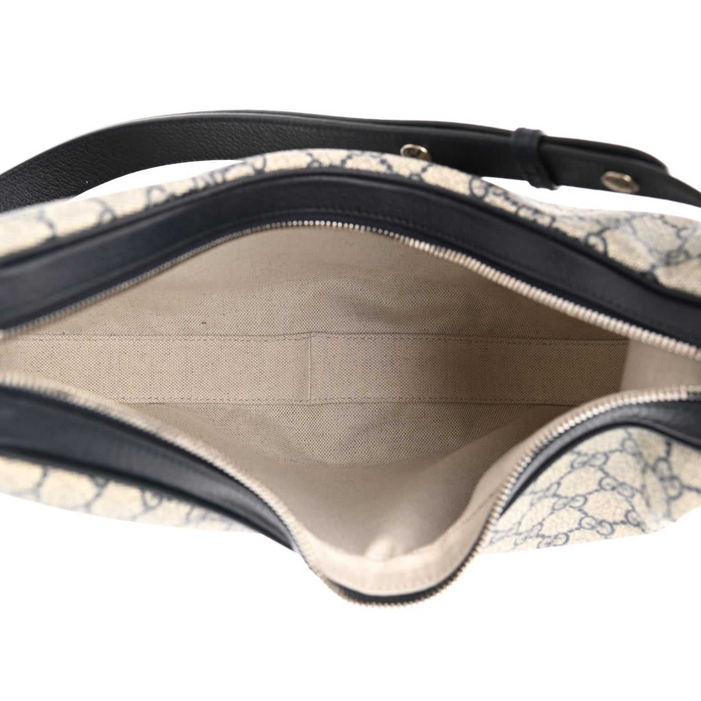 GG Supreme Monogram Textured Calfskin Web Large Attache Shoulder Bag Beige Blue