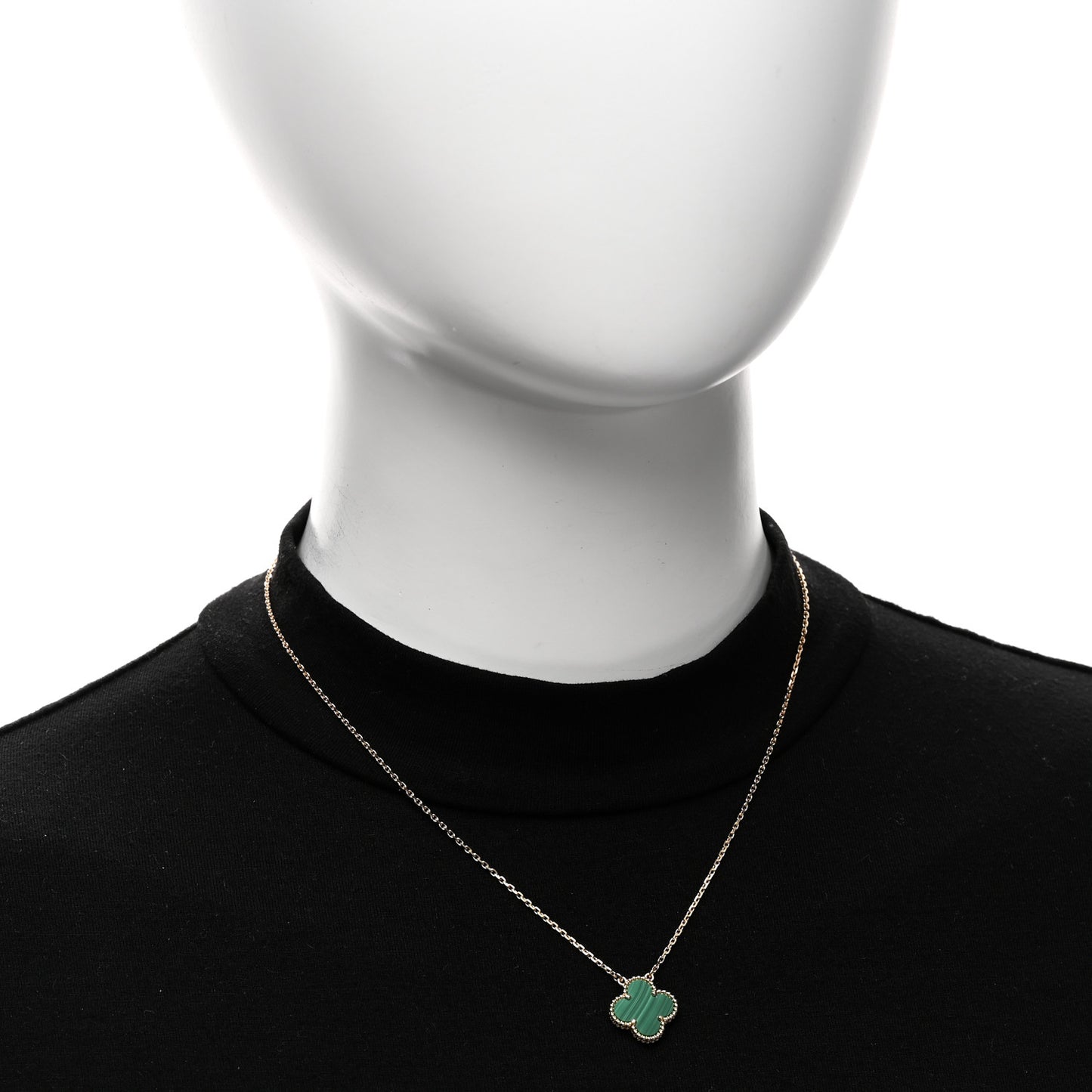 18K Yellow Gold Malachite Vintage Alhambra Pendant Necklace