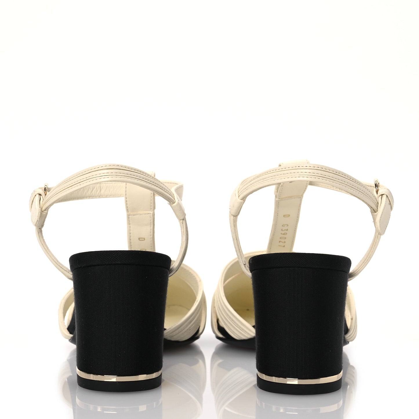 Lambskin Grosgrain Pearl CC Cap Toe Slingback Sandals 36 Ivory Black