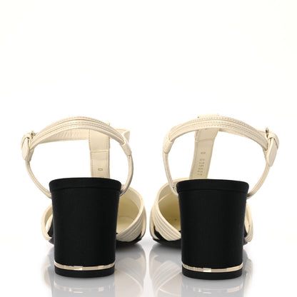 Chanel Lambskin Grosgrain Pearl CC Cap Toe Slingback Sandals 36 Ivory Black 5 of 12